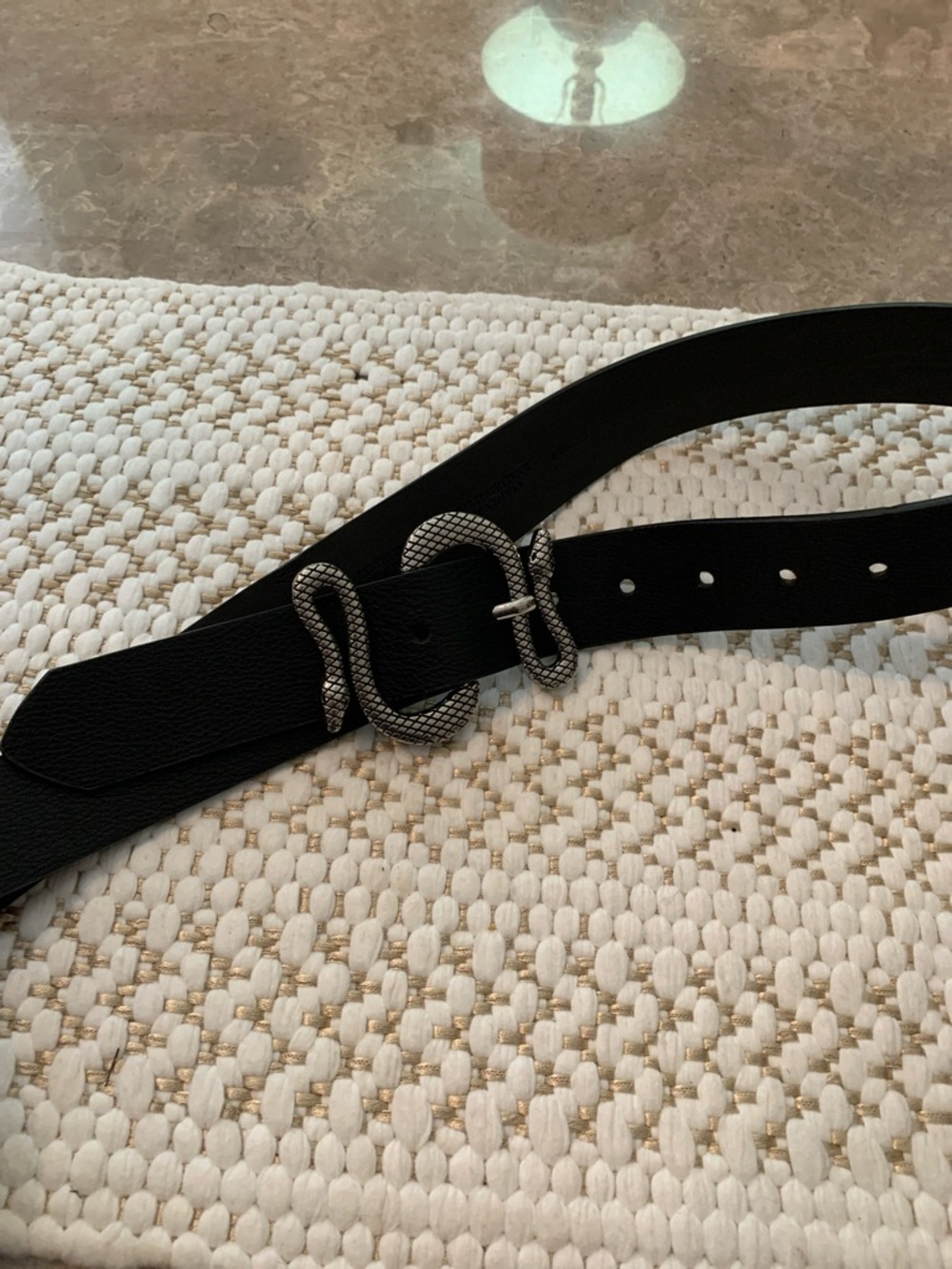 Express Leather Belt with silver Snake Buckle / blk LG womens 32”-39” waist